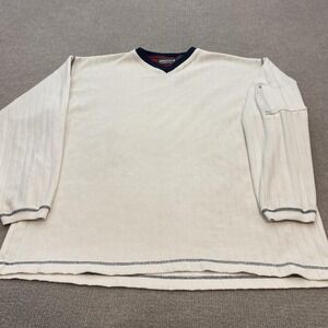 VTG Point Zero Sweater Men Large White V Neck Ribbed Knit Pullover Skater Grunge